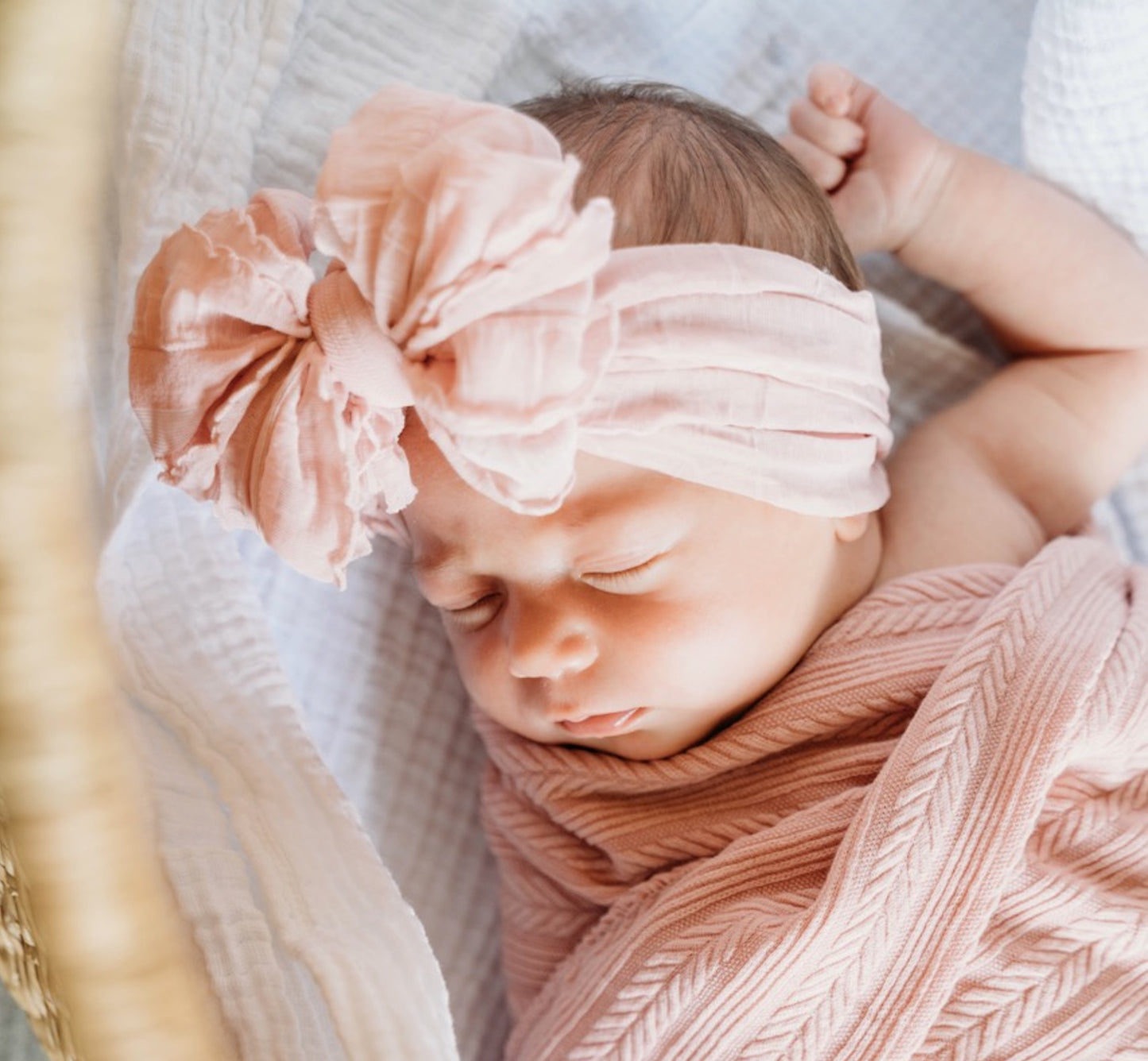 Ruffle Headband Bow - Chestnut