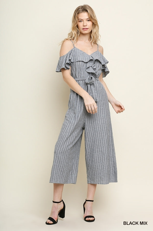 Striped Cold Shoulder Jumpsuit