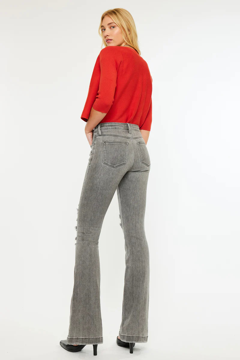 KanCan Mid Rise Button Up Distressed Flare Jean
