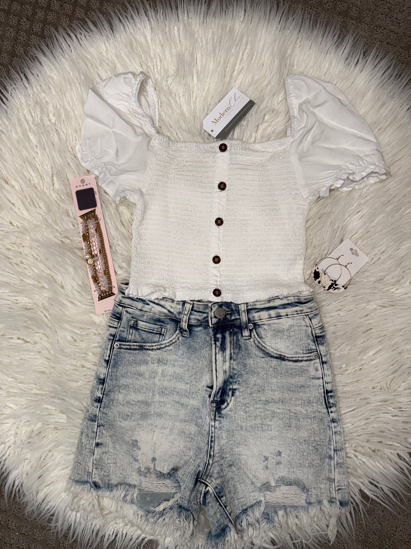 White Smocked Midi Top