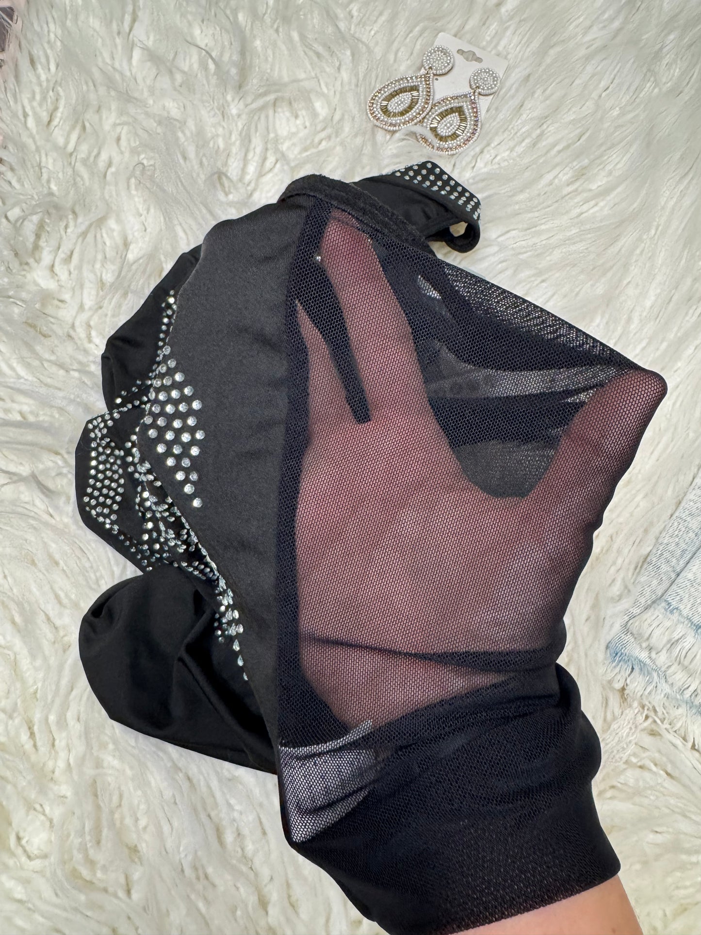 Black Bedazzle Bodysuit Top