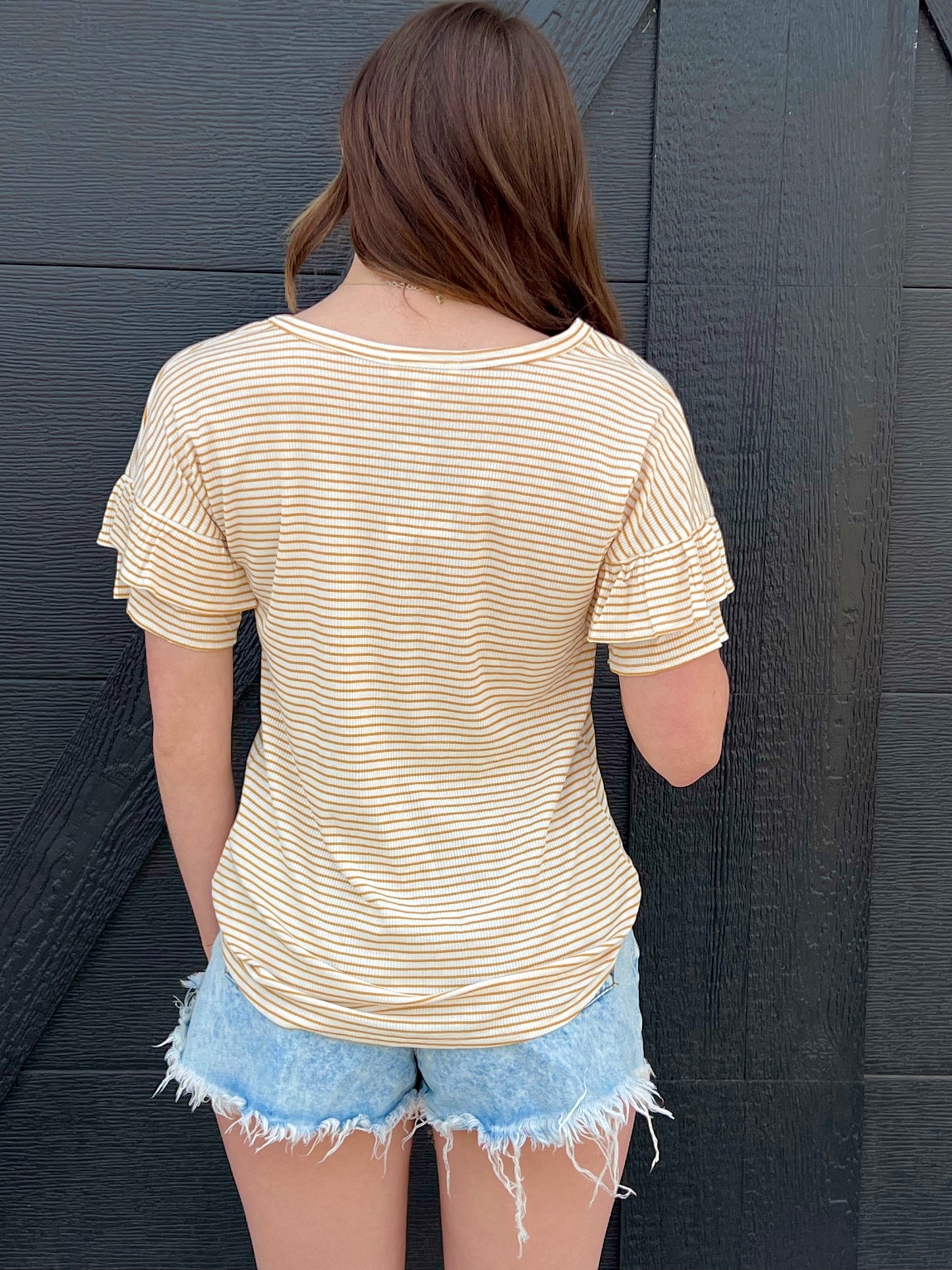 Ruffle Sleeve Striped Top