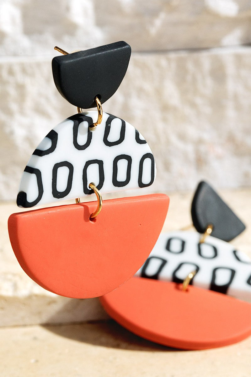 Clay Color Block Fan Earrings