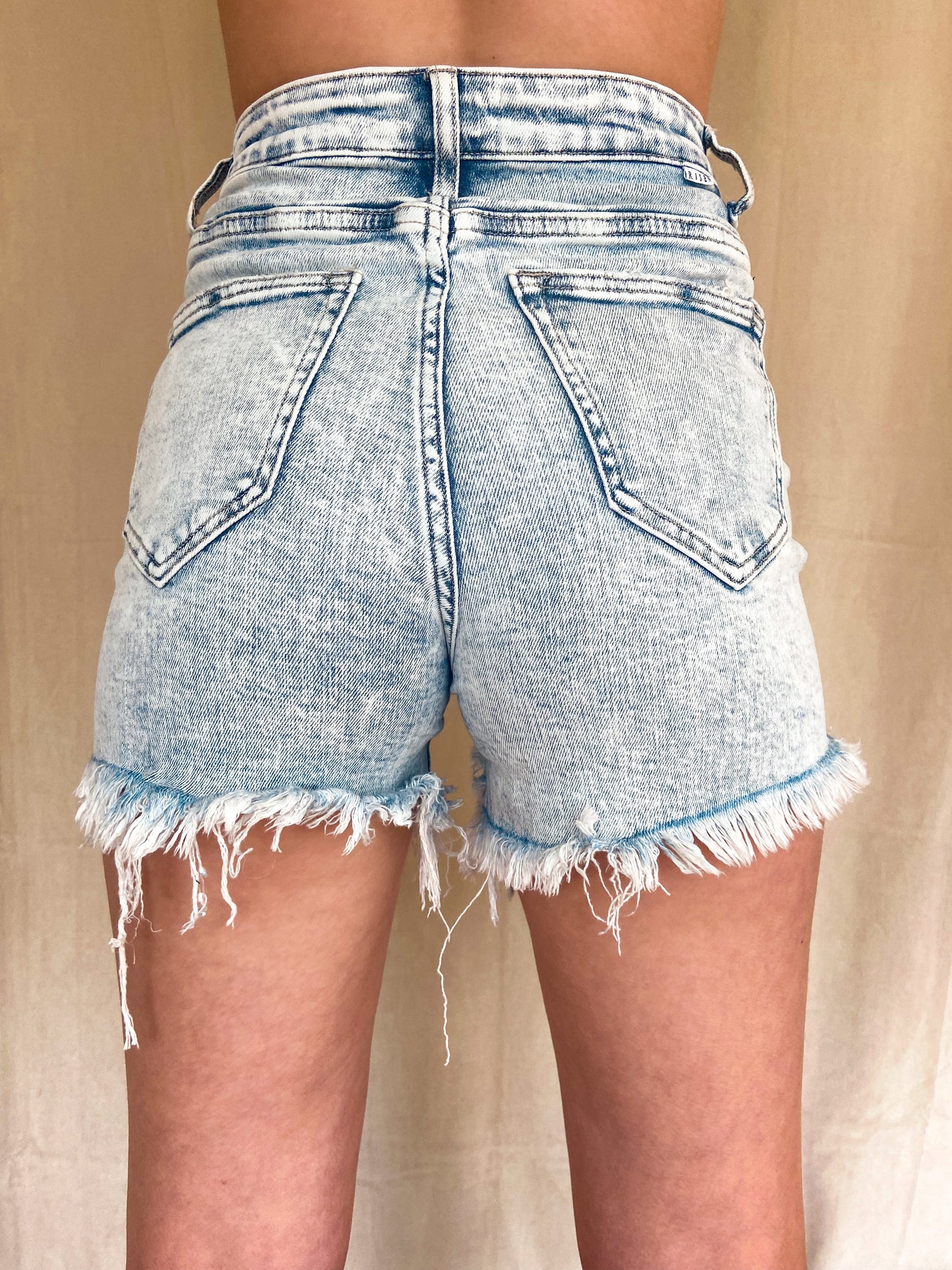 Acid Wash Mid-Length Denim Shorts