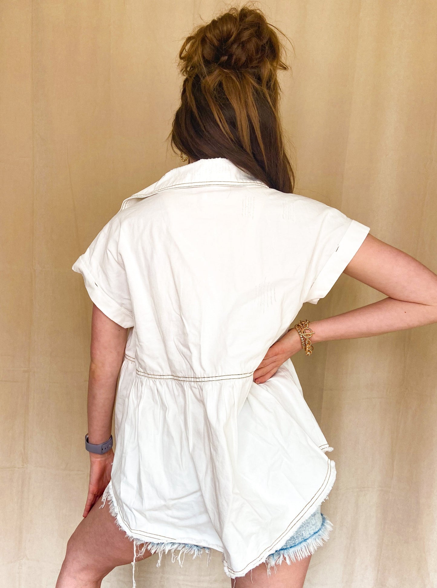 White Denim Button Up Top