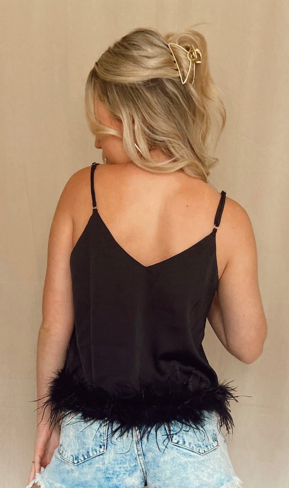 Feather Hem Satin Tank Top