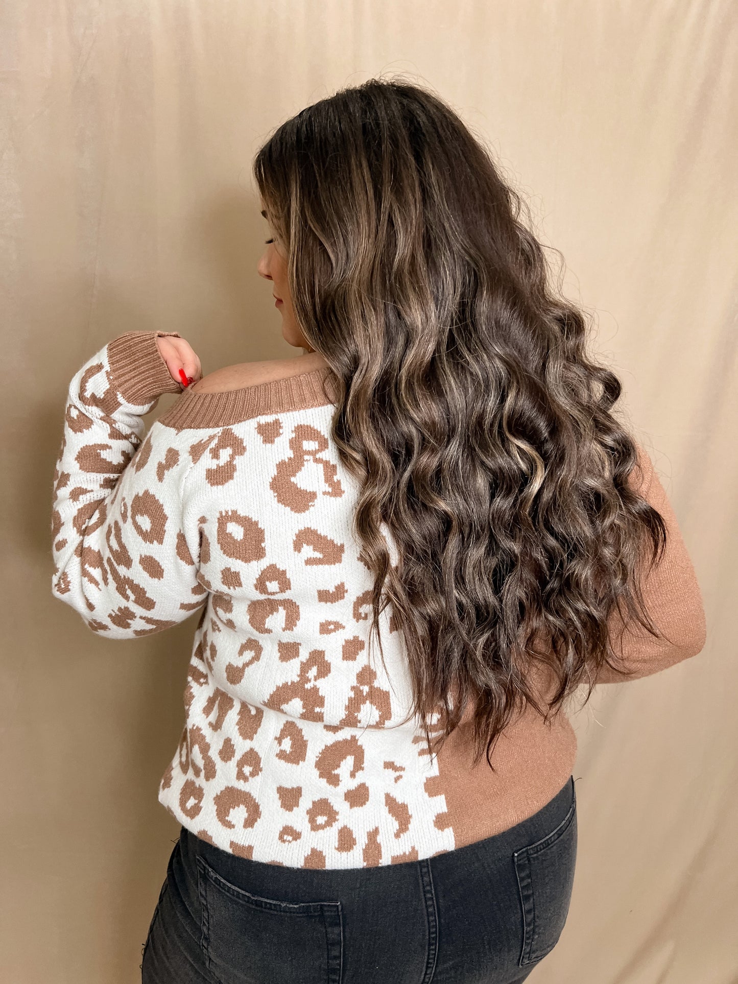 Leopard Cold Shoulder Knit Sweater