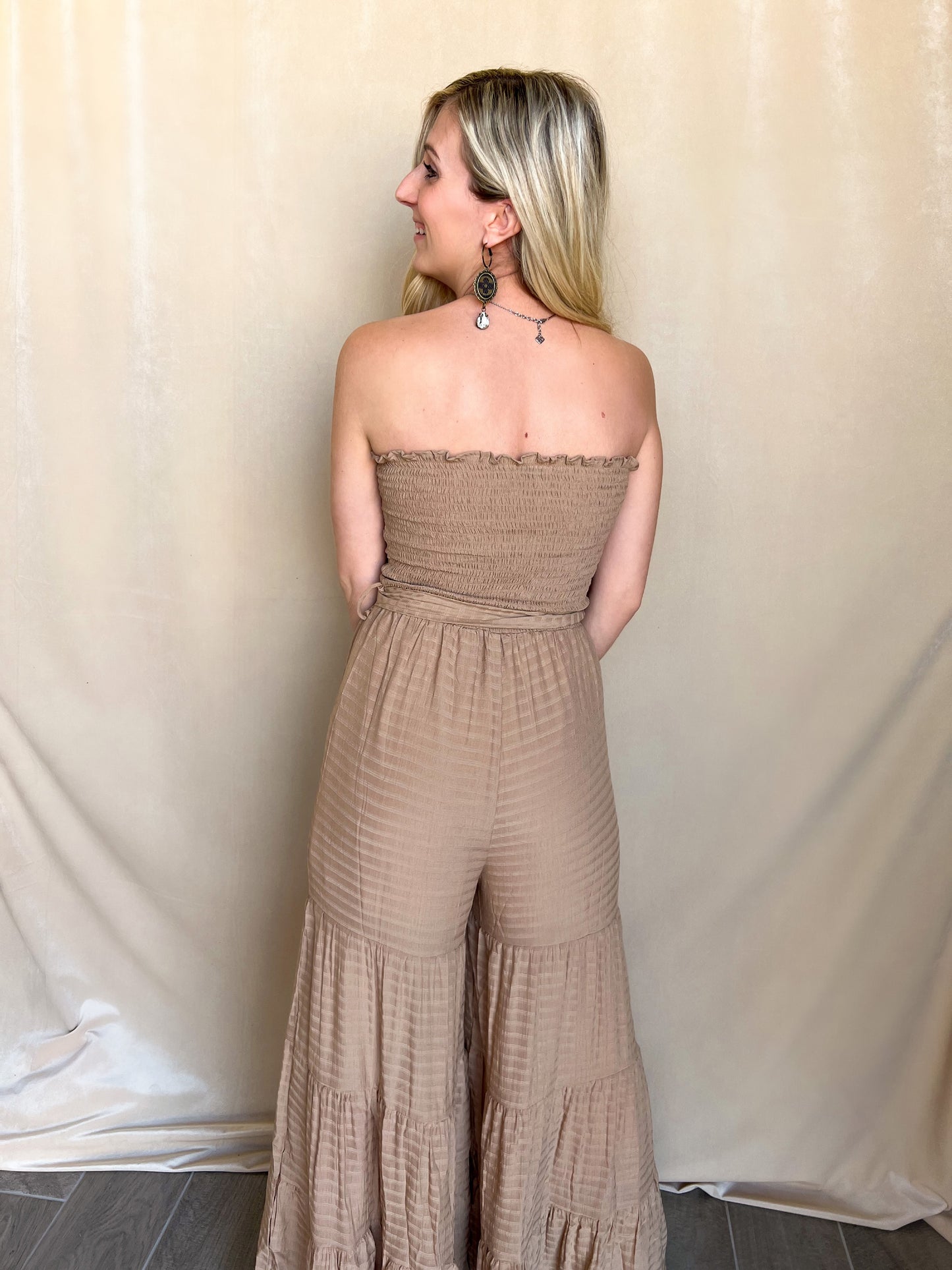 Smocked Wide Leg Jumpsuit