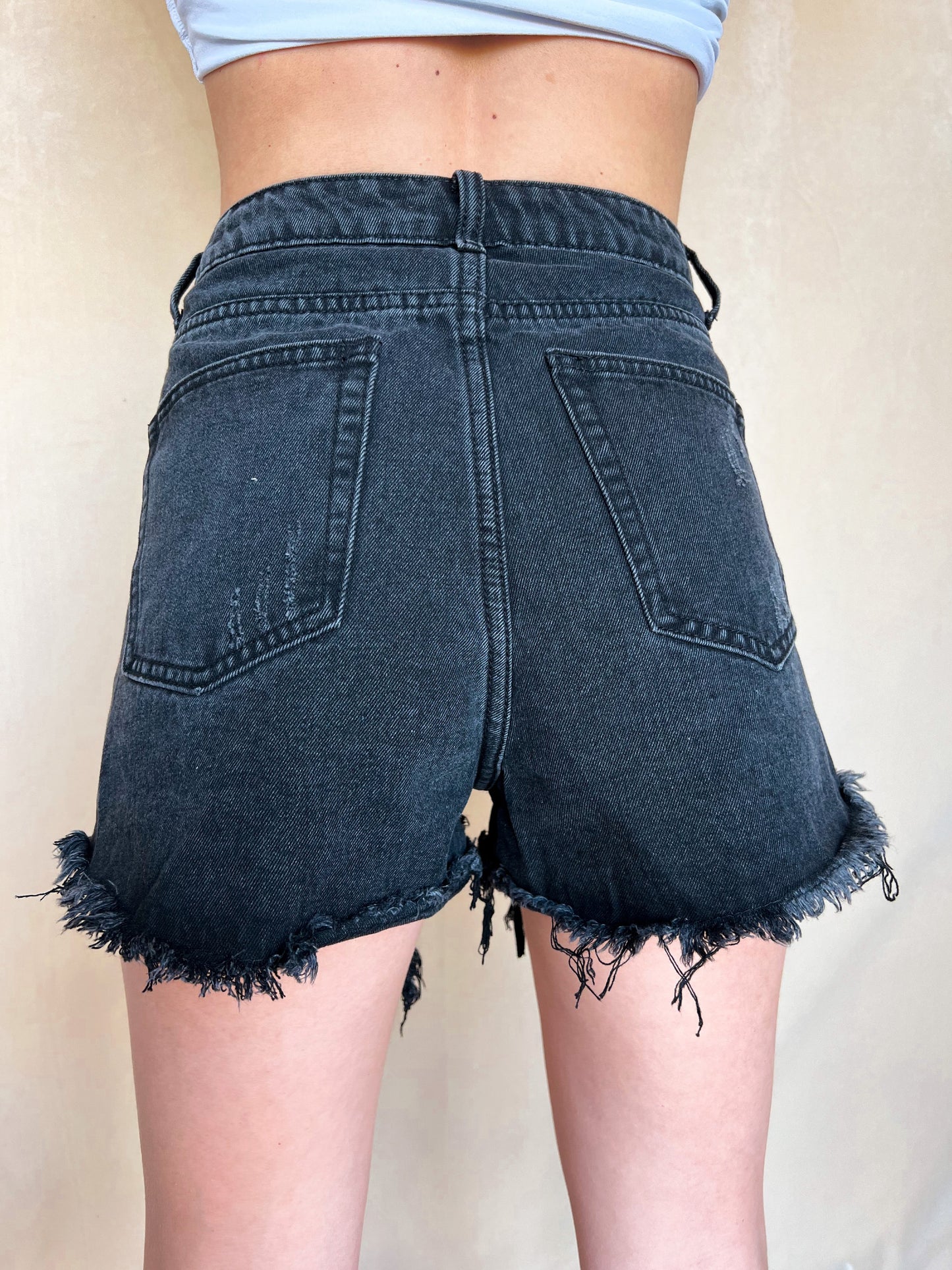 Black Washed Denim Shorts