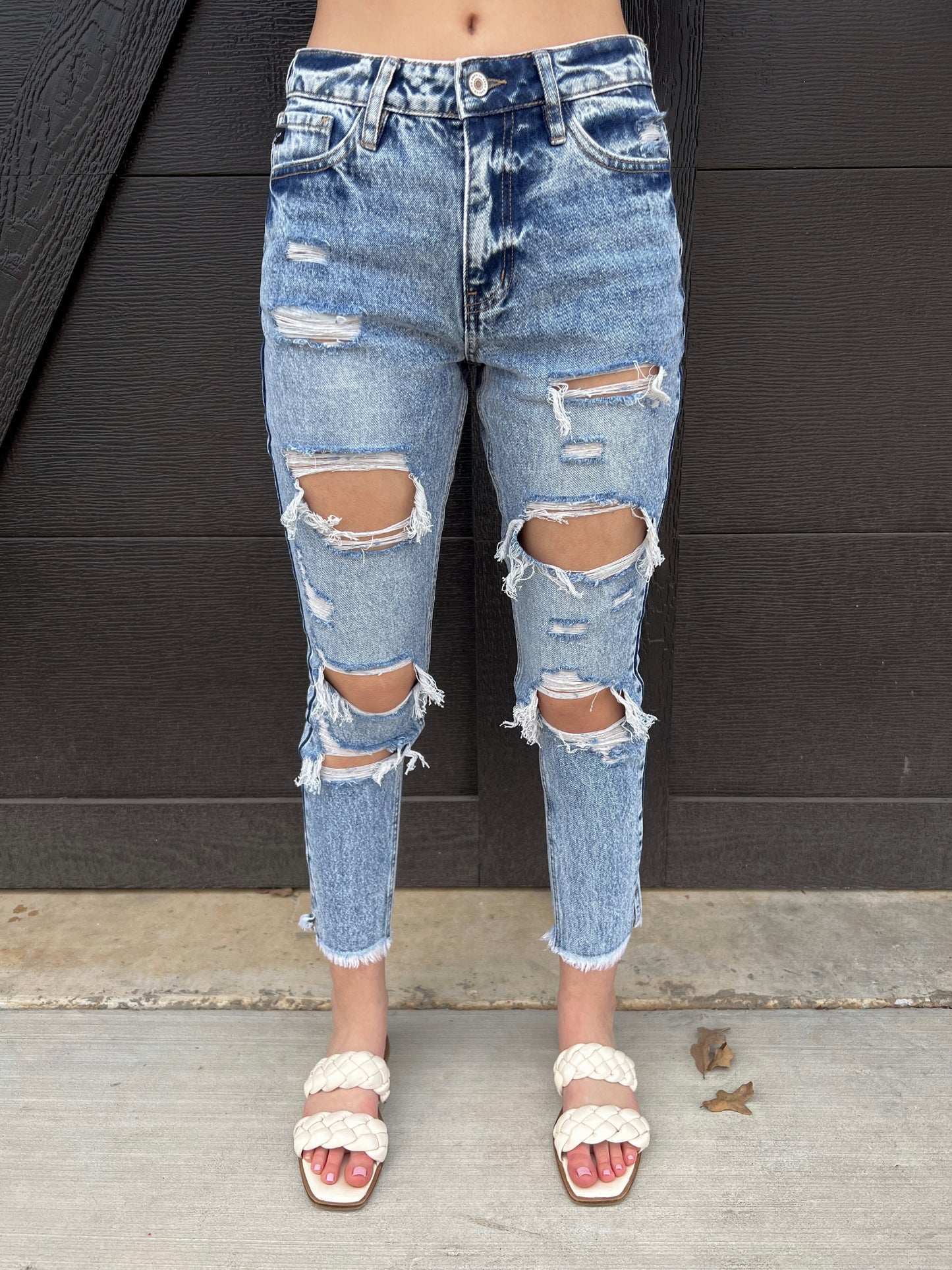 KanCan High Rise Distressed MOM Jean