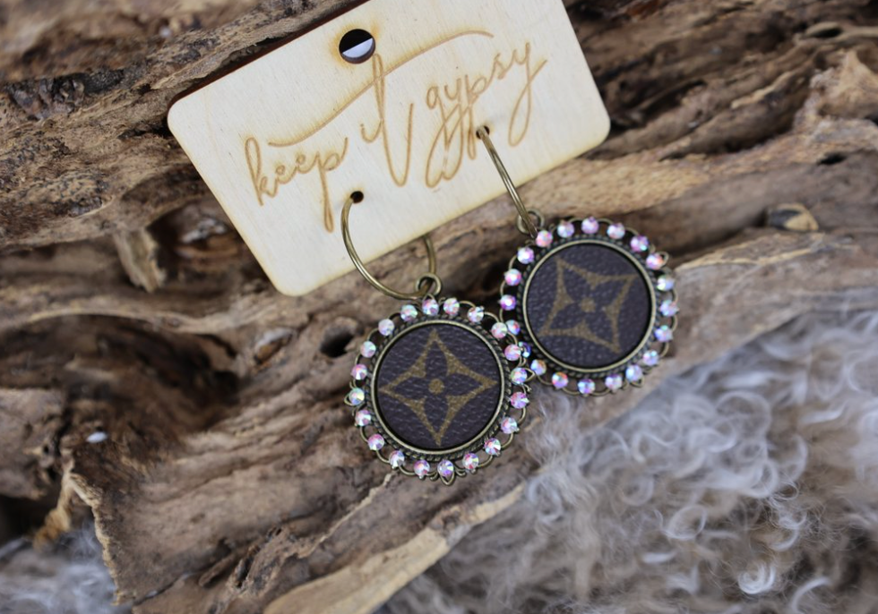 LV Brass Crystal Bezel Drop Earrings