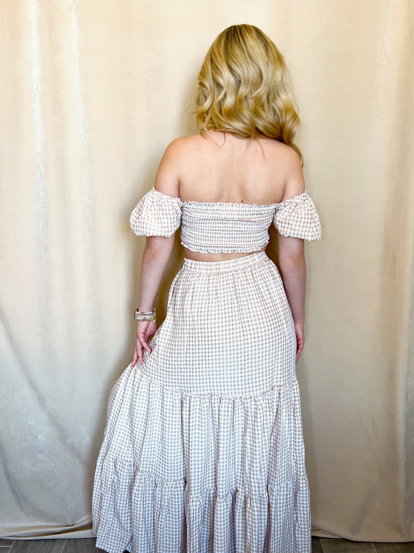 Gingham Plaid Smocked Crop Top and Maxi Set