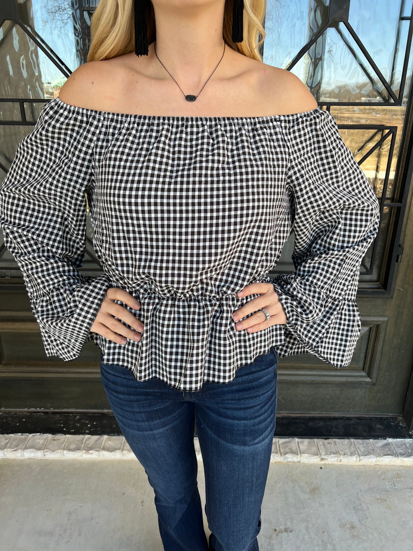 Gingham Off the Shoulder Top