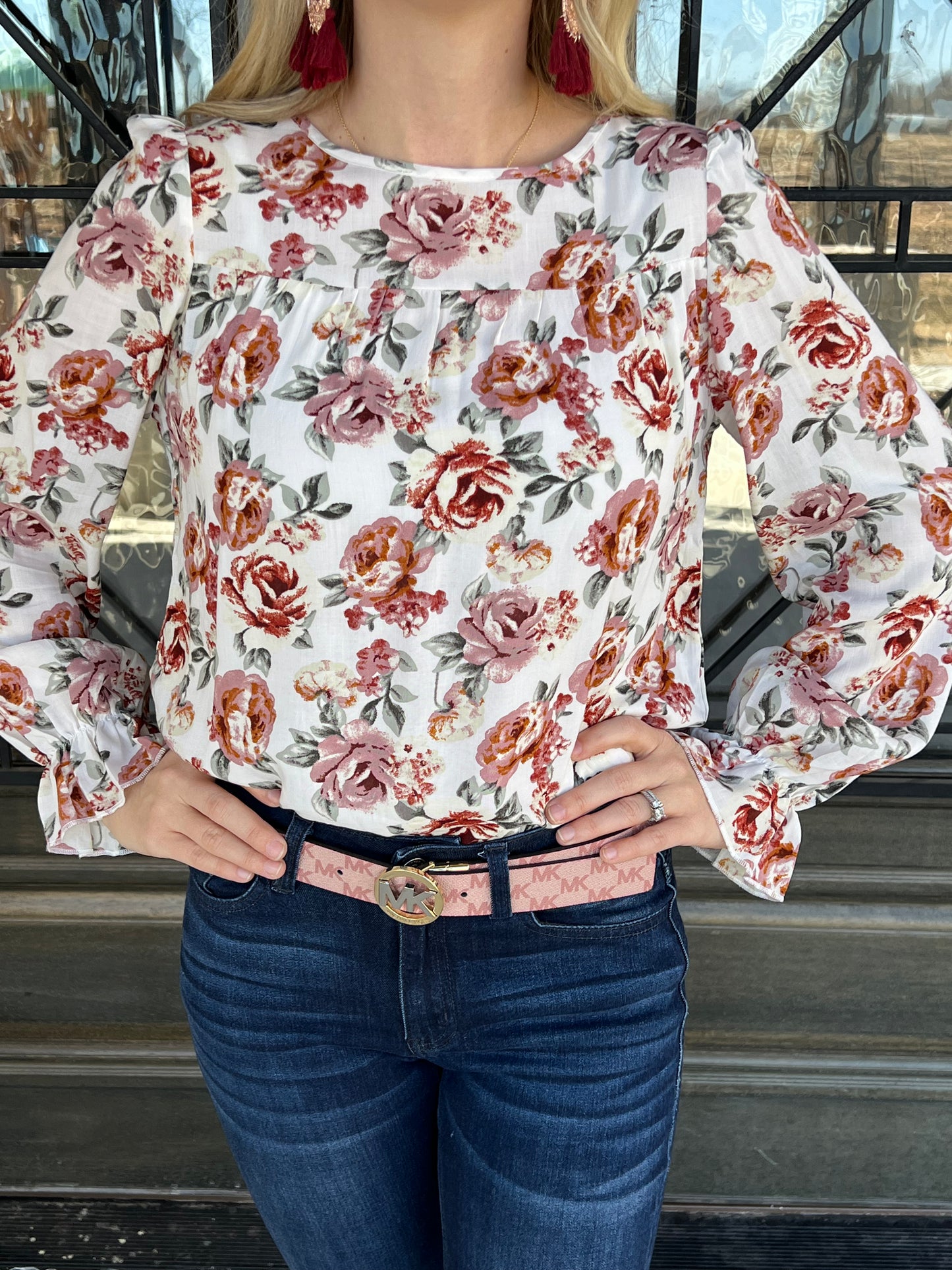 Floral Print Keyhole Back Top