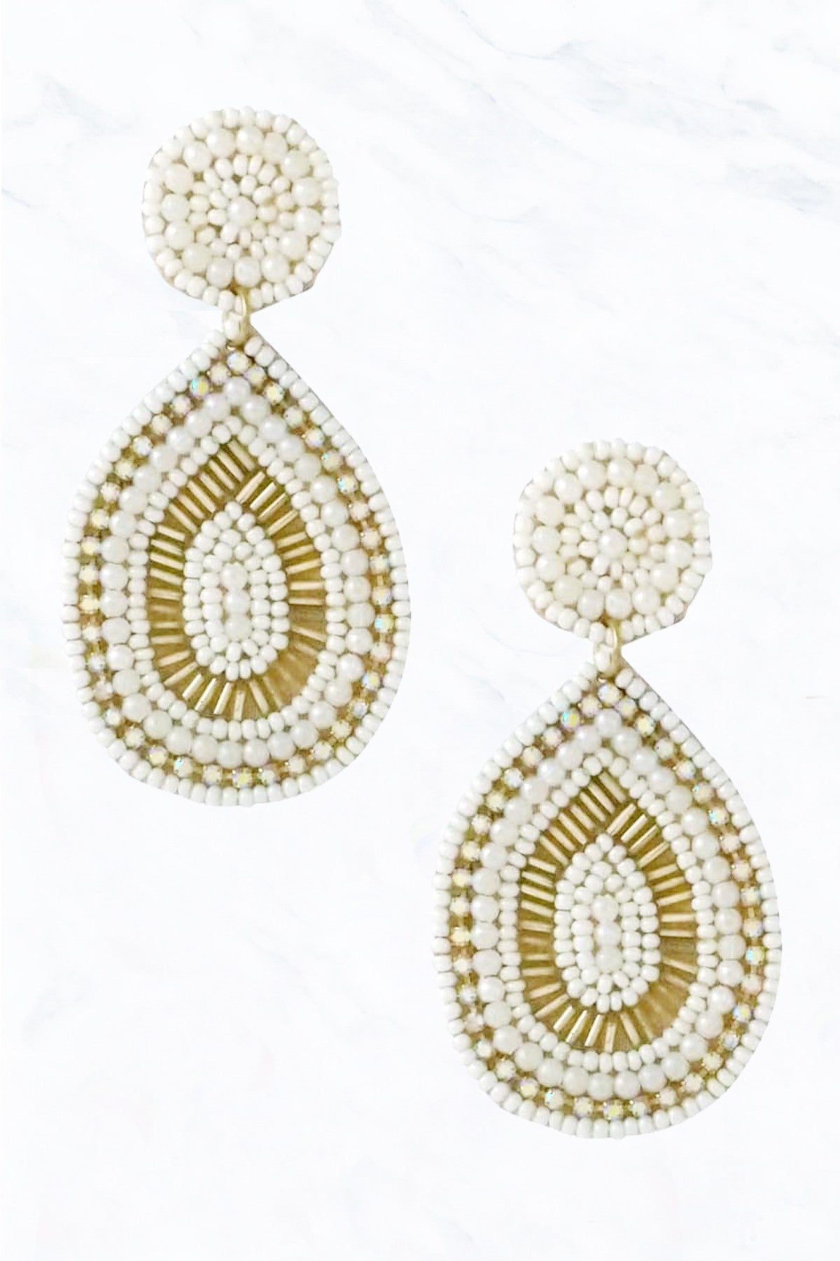 Pearl Beaded Oval Drop Earrings