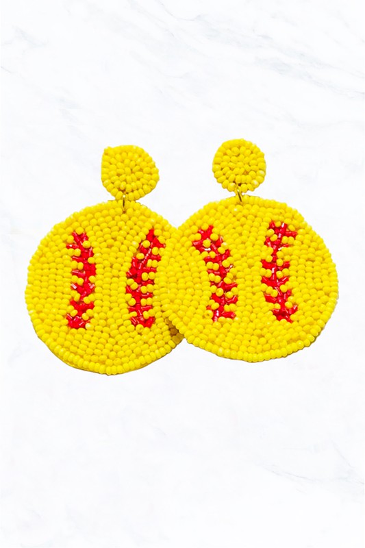 Beaded Softball Dangle Earrings