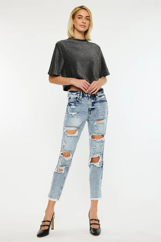 KanCan High Rise Distressed MOM Jean