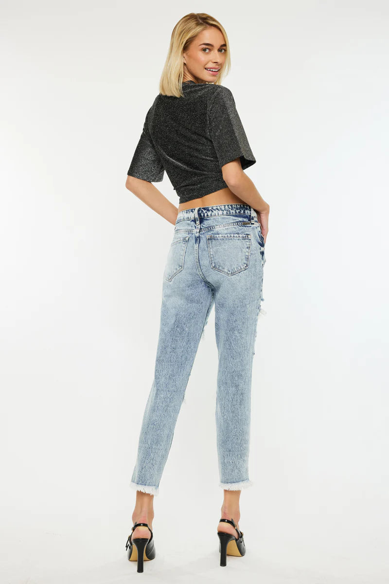 KanCan High Rise Distressed MOM Jean