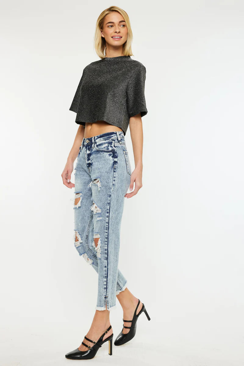 KanCan High Rise Distressed MOM Jean