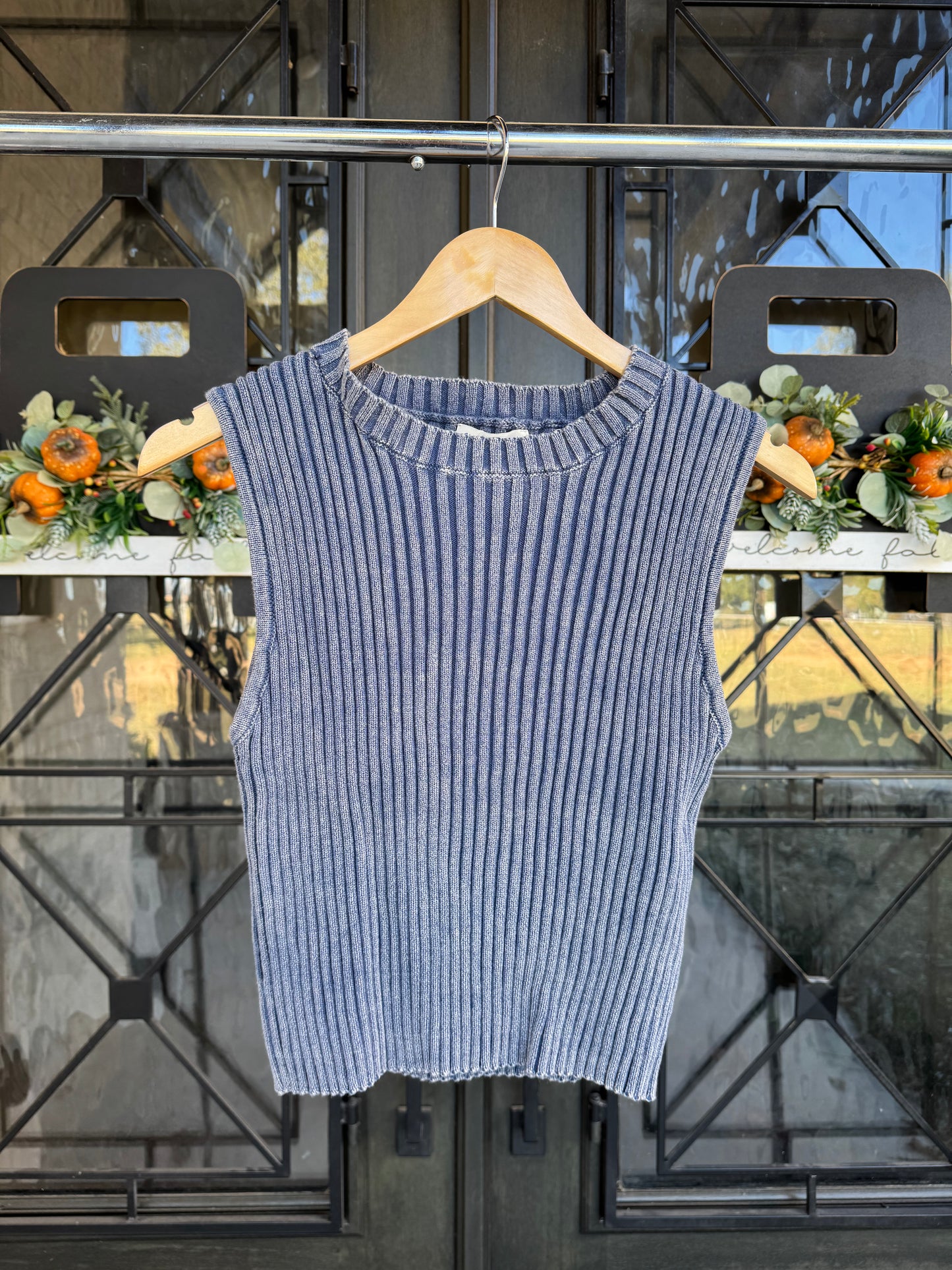 Dusty Blue Rib Knit Top
