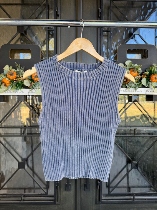 Dusty Blue Rib Knit Top