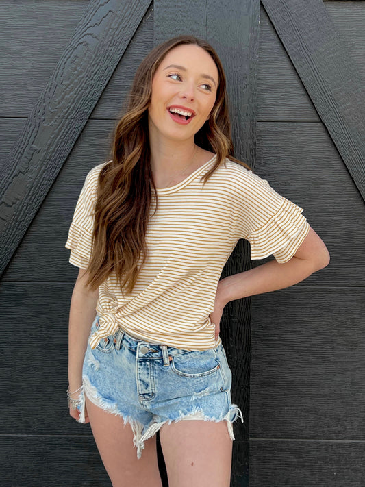 Ruffle Sleeve Striped Top