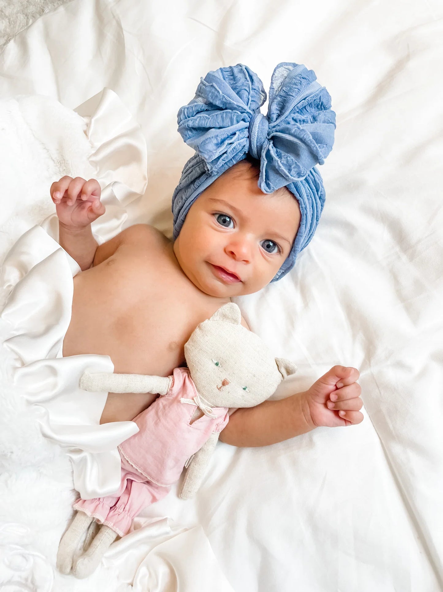 Ruffle Headband Bow - Denim