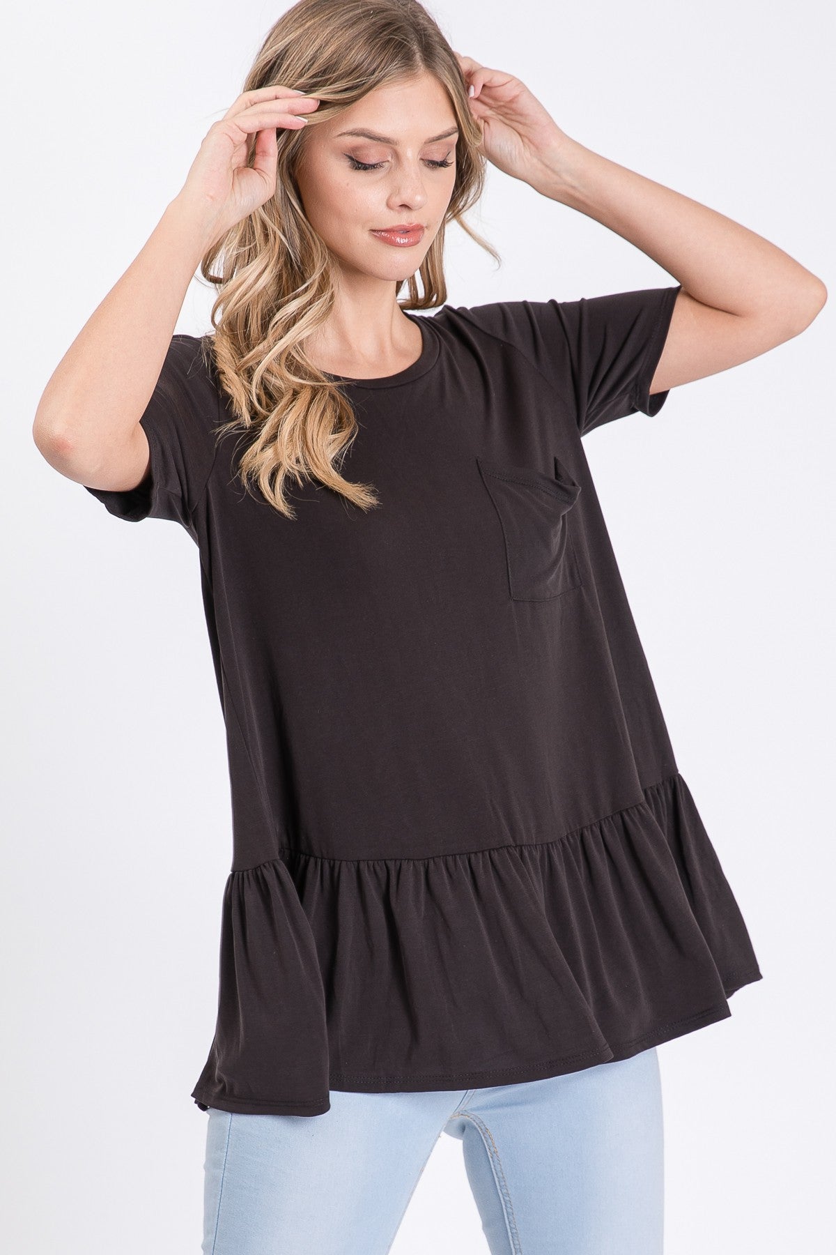 Black Peplum Pocket Top