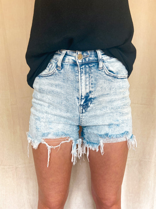 Acid Wash Mid-Length Denim Shorts