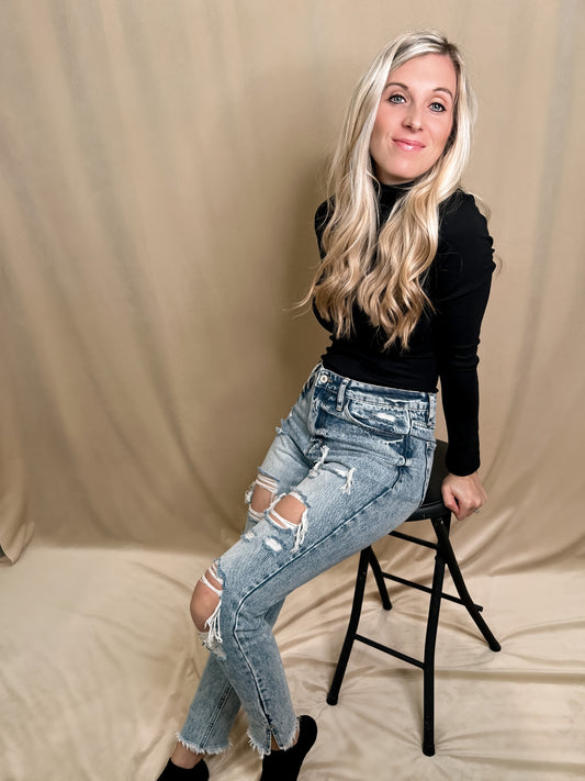 Kancan High Rise Distressed MOM Jean