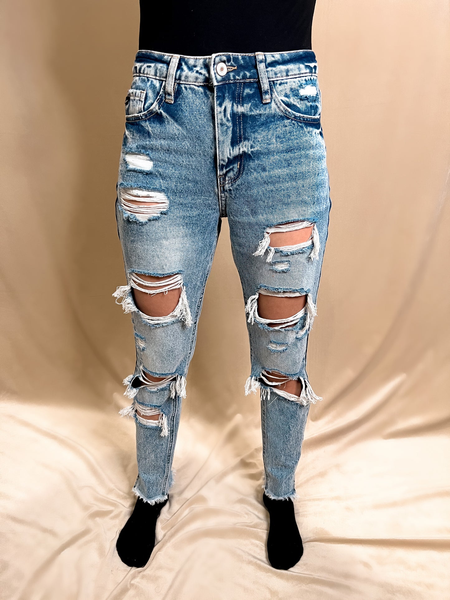 KanCan High Rise Distressed MOM Jean