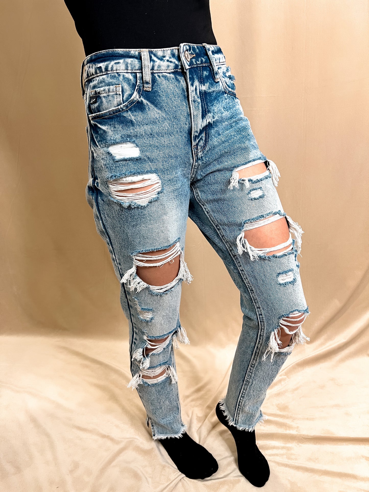 KanCan High Rise Distressed MOM Jean