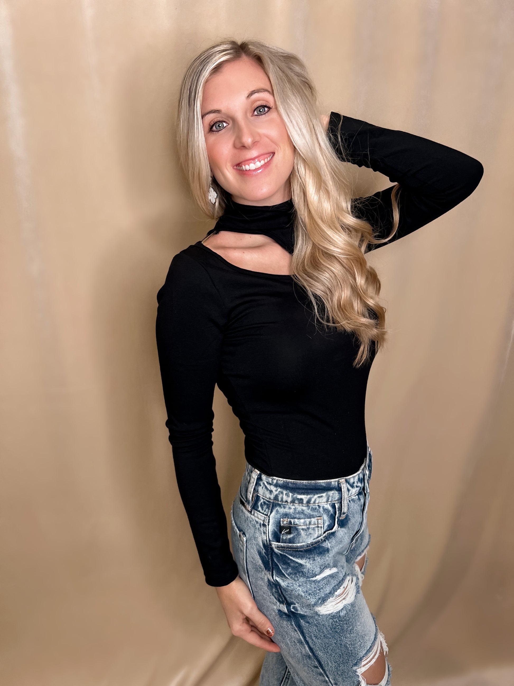 Black Cutout Turtleneck Top