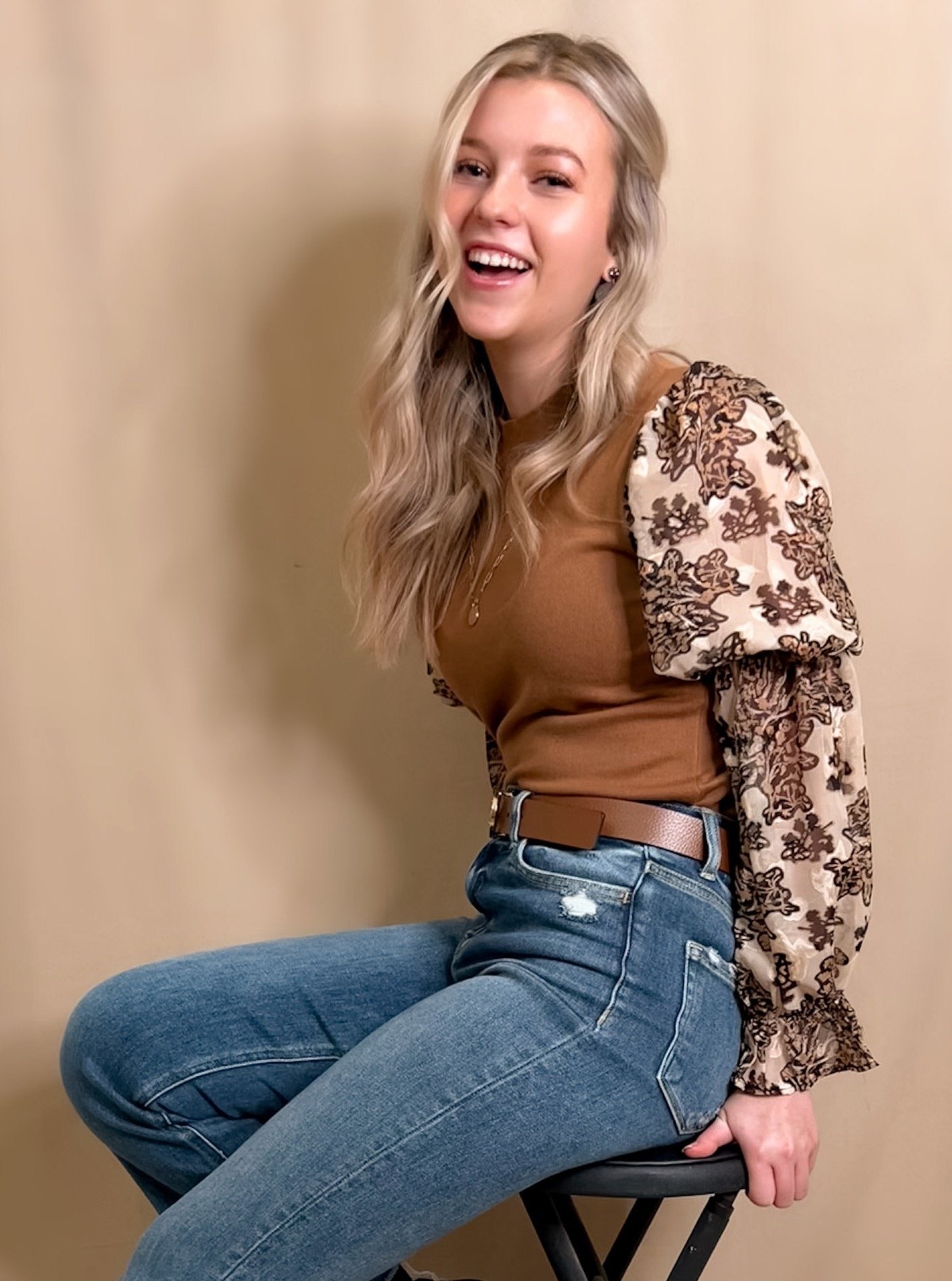 Patterned Puff Sleeve Top
