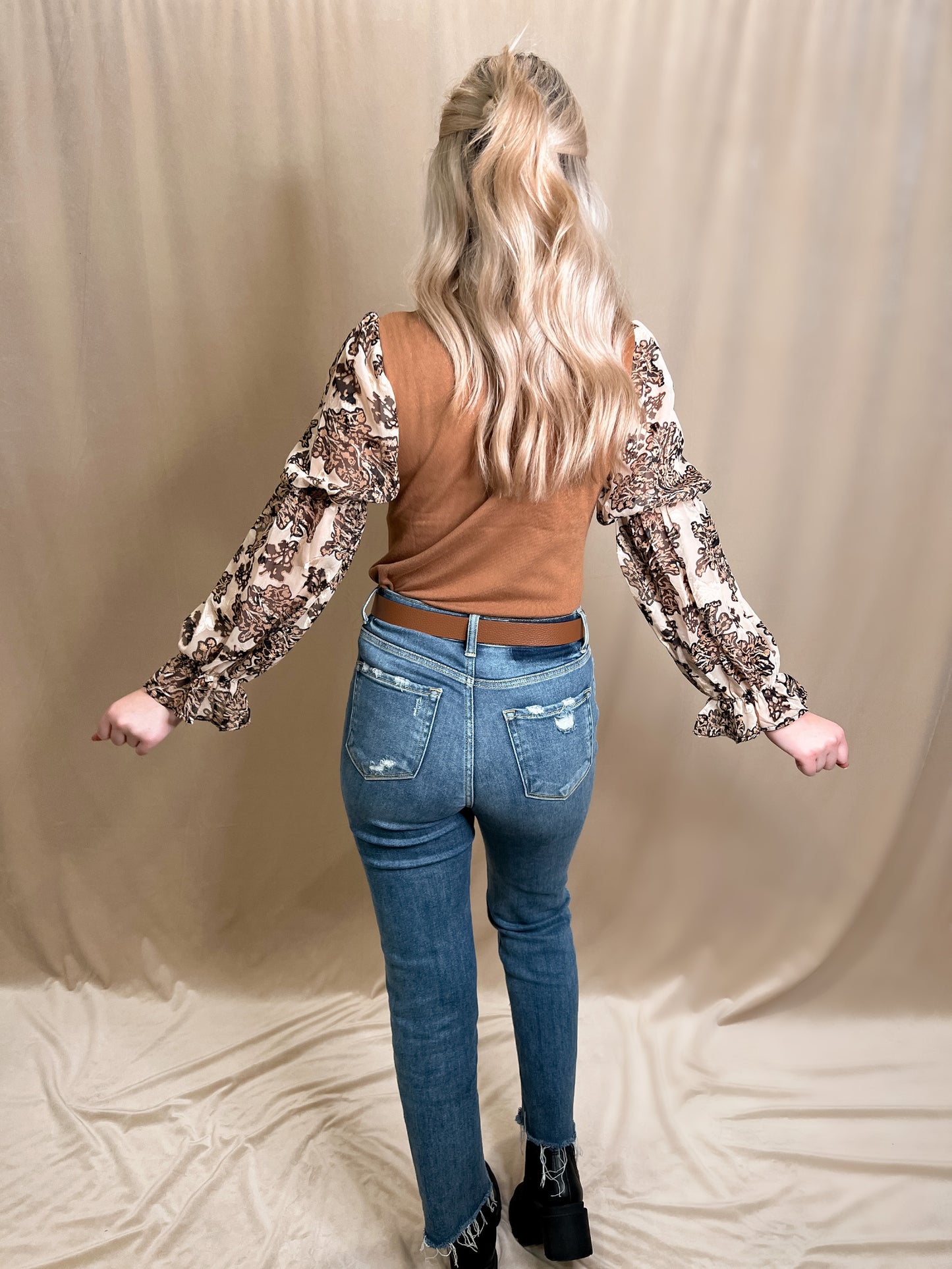 Patterned Puff Sleeve Top