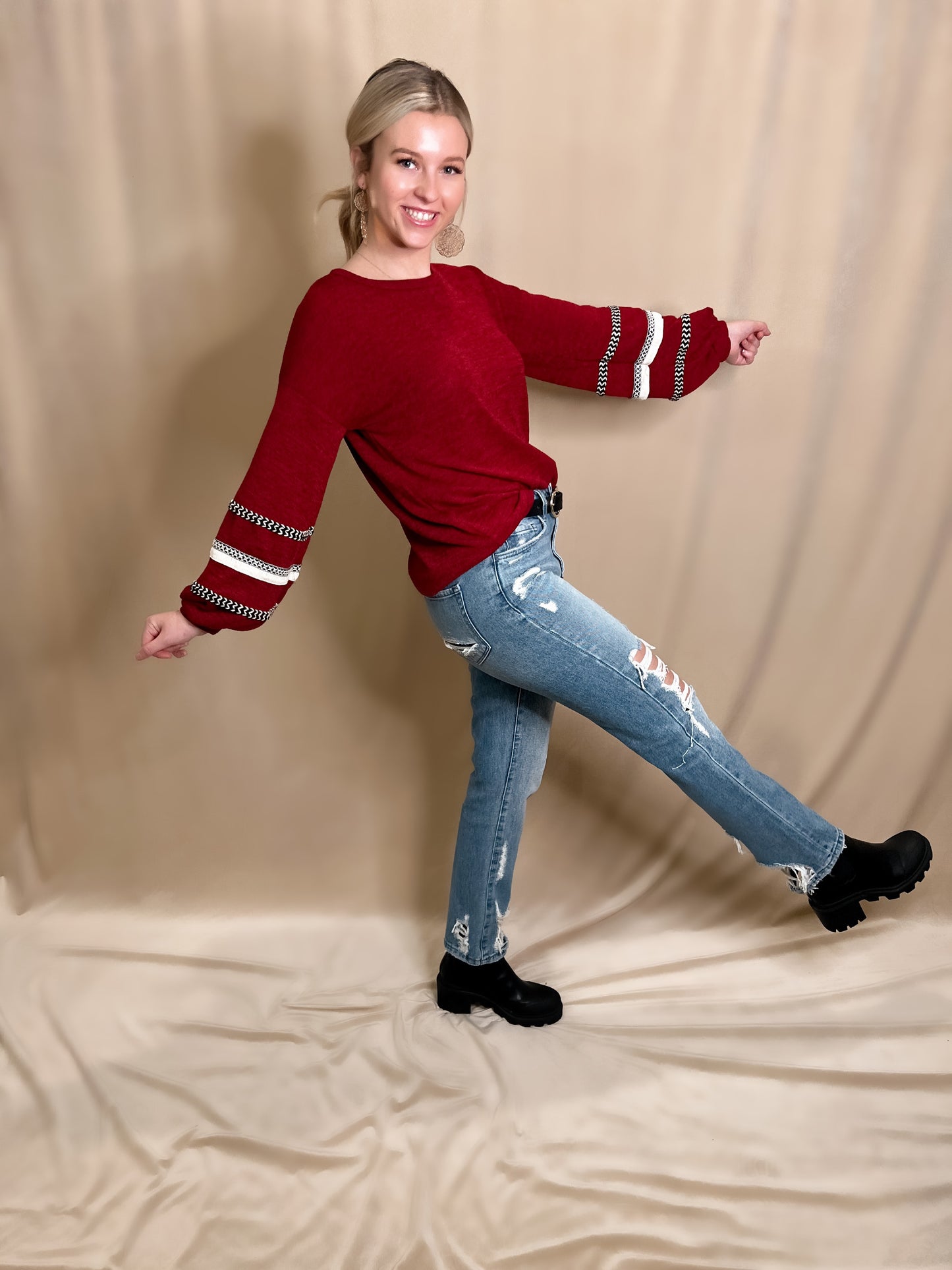 Puff Sleeve Jacquard Knit Sweater
