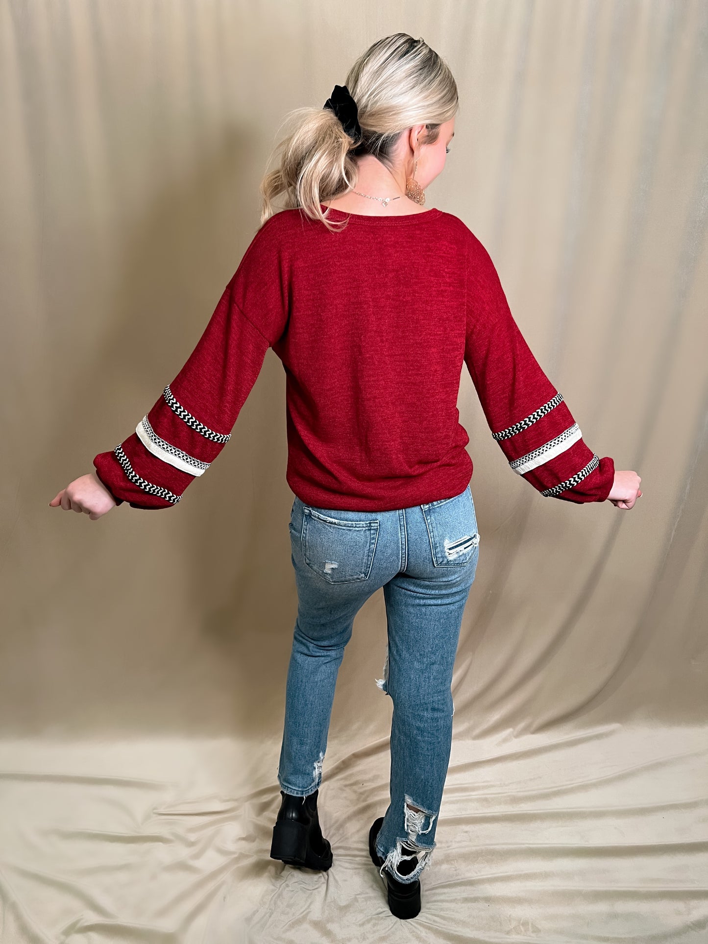 Puff Sleeve Jacquard Knit Sweater