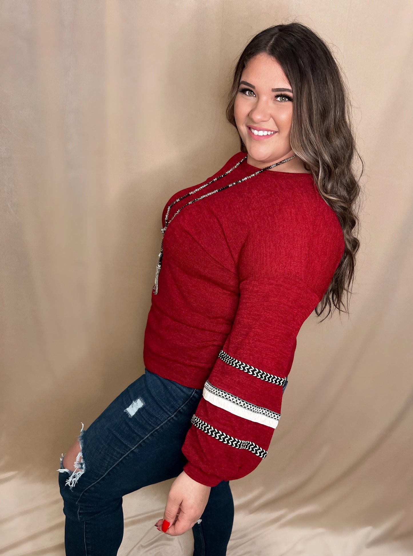 Puff Sleeve Jacquard Knit Sweater