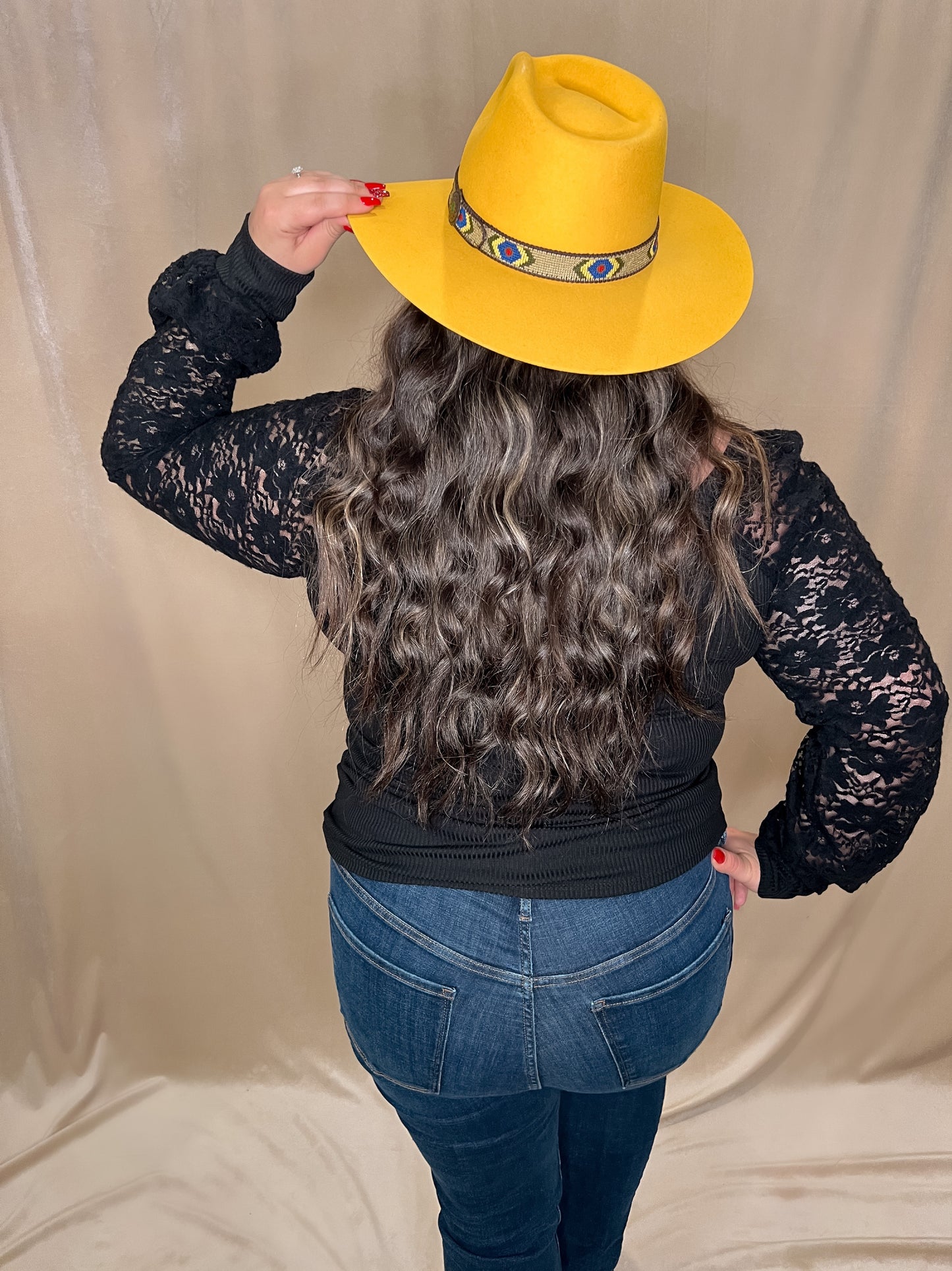 Black Lace Puff Sleeve Top
