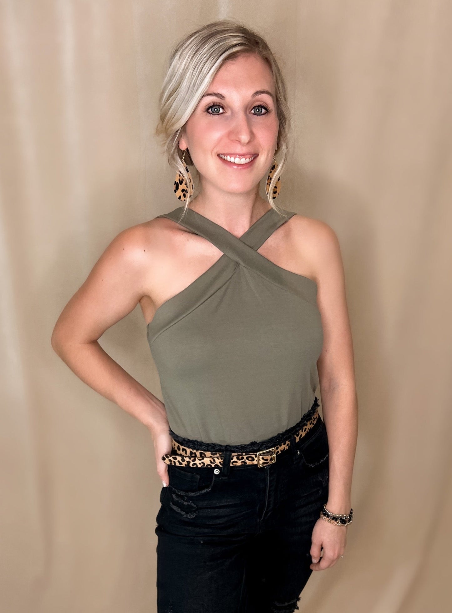 Cross Neck Halter Bodysuit Top