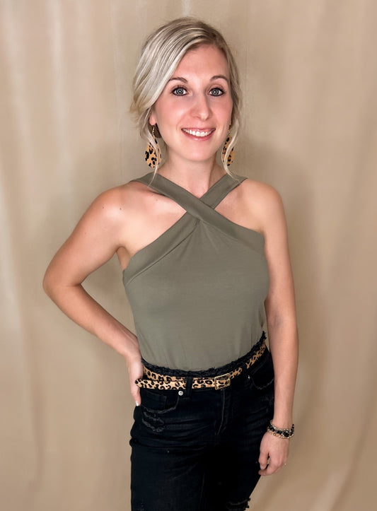Cross Neck Halter Bodysuit Top