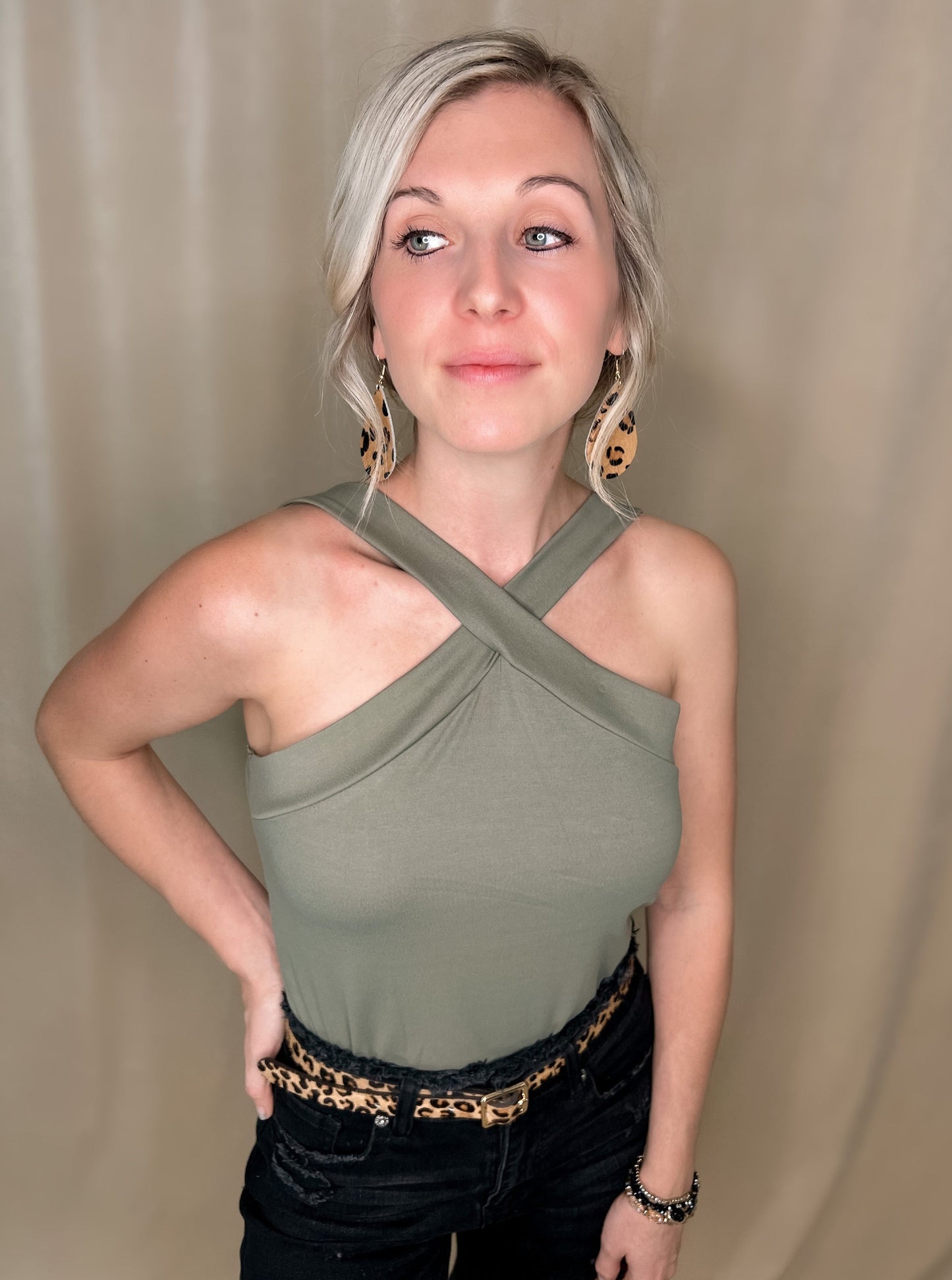 Cross Neck Halter Bodysuit Top