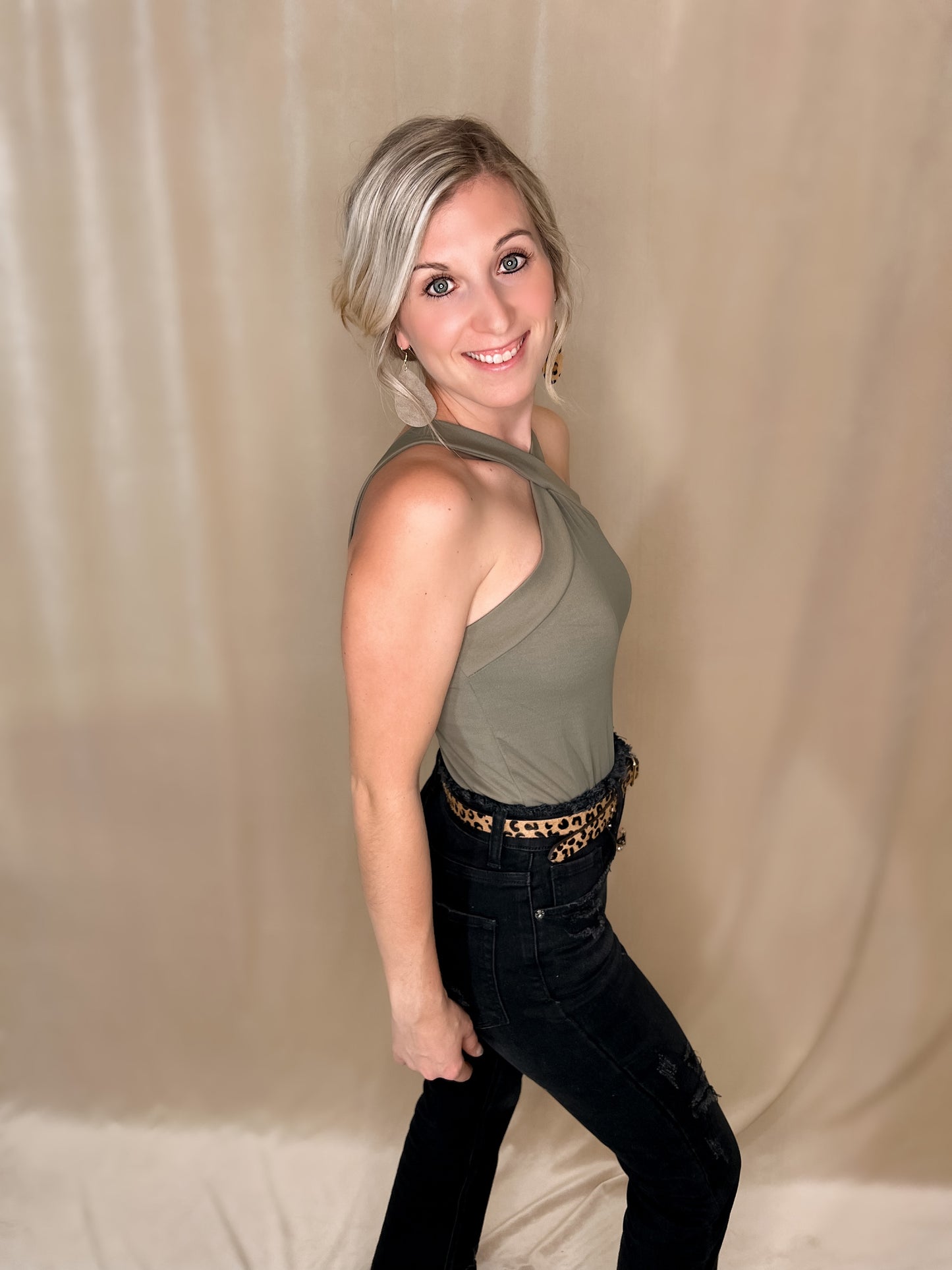 Cross Neck Halter Bodysuit Top