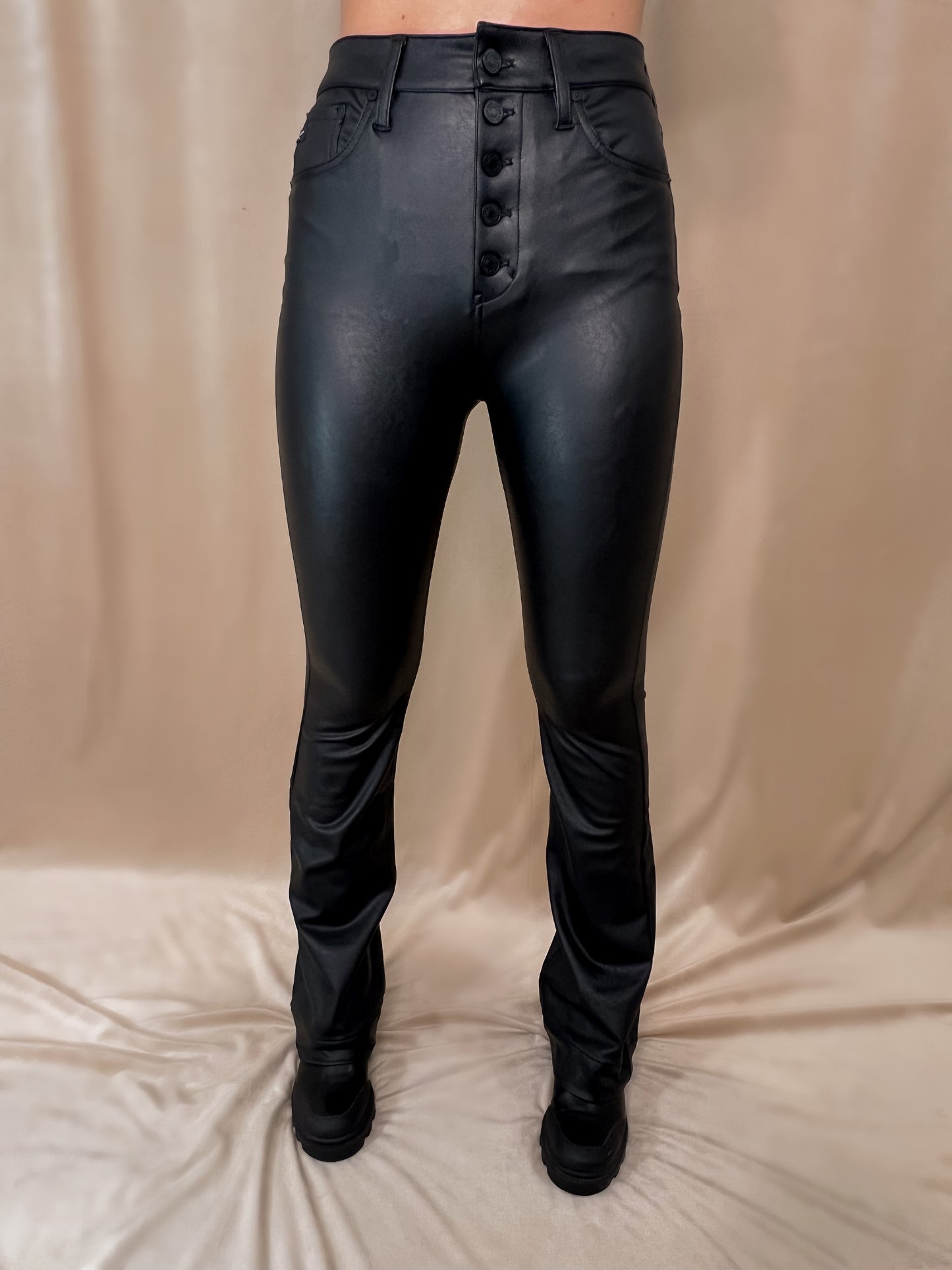 Faux Leather High Rise Bootcut Jean