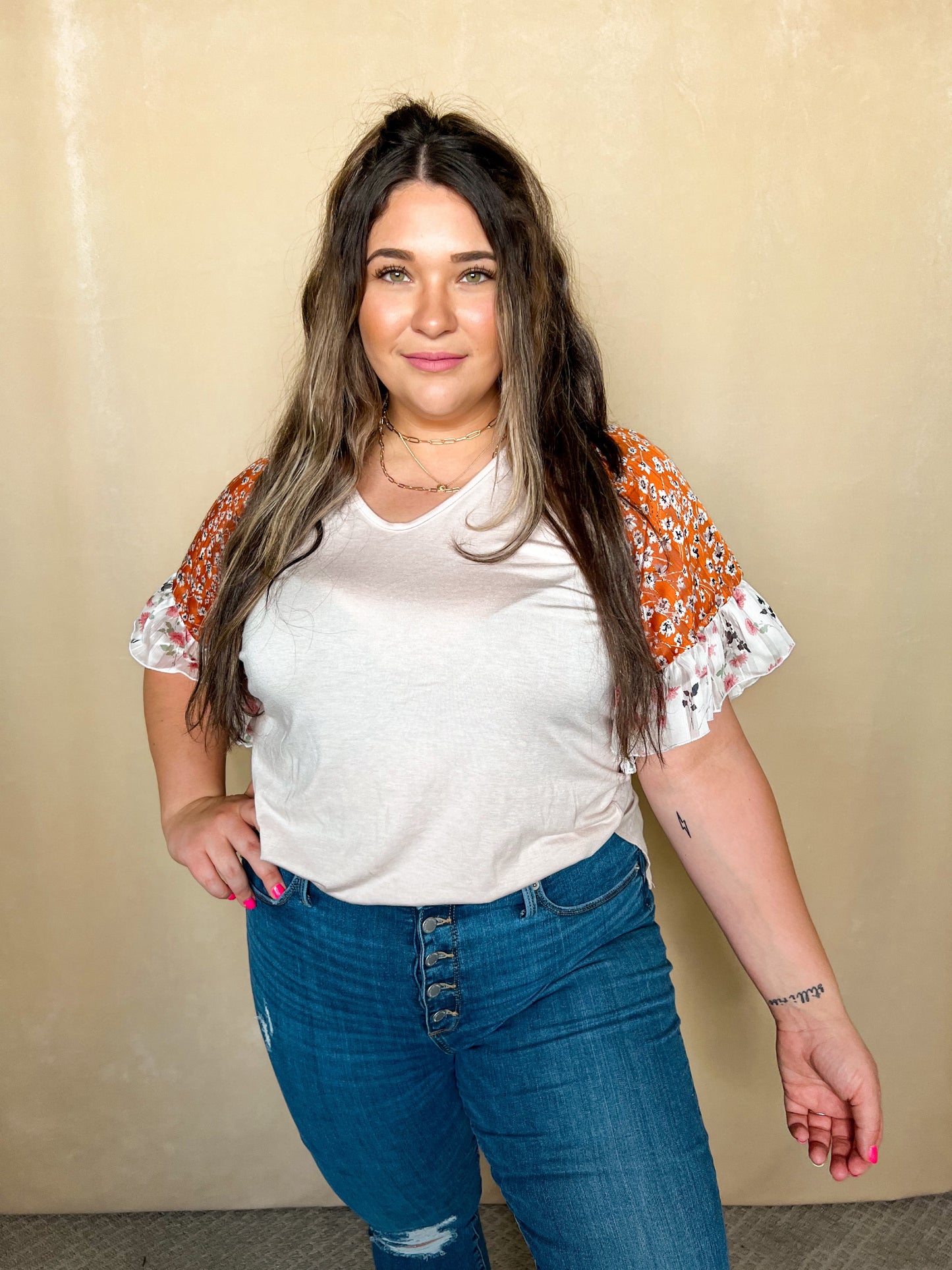 Floral Sleeve Breezy Top