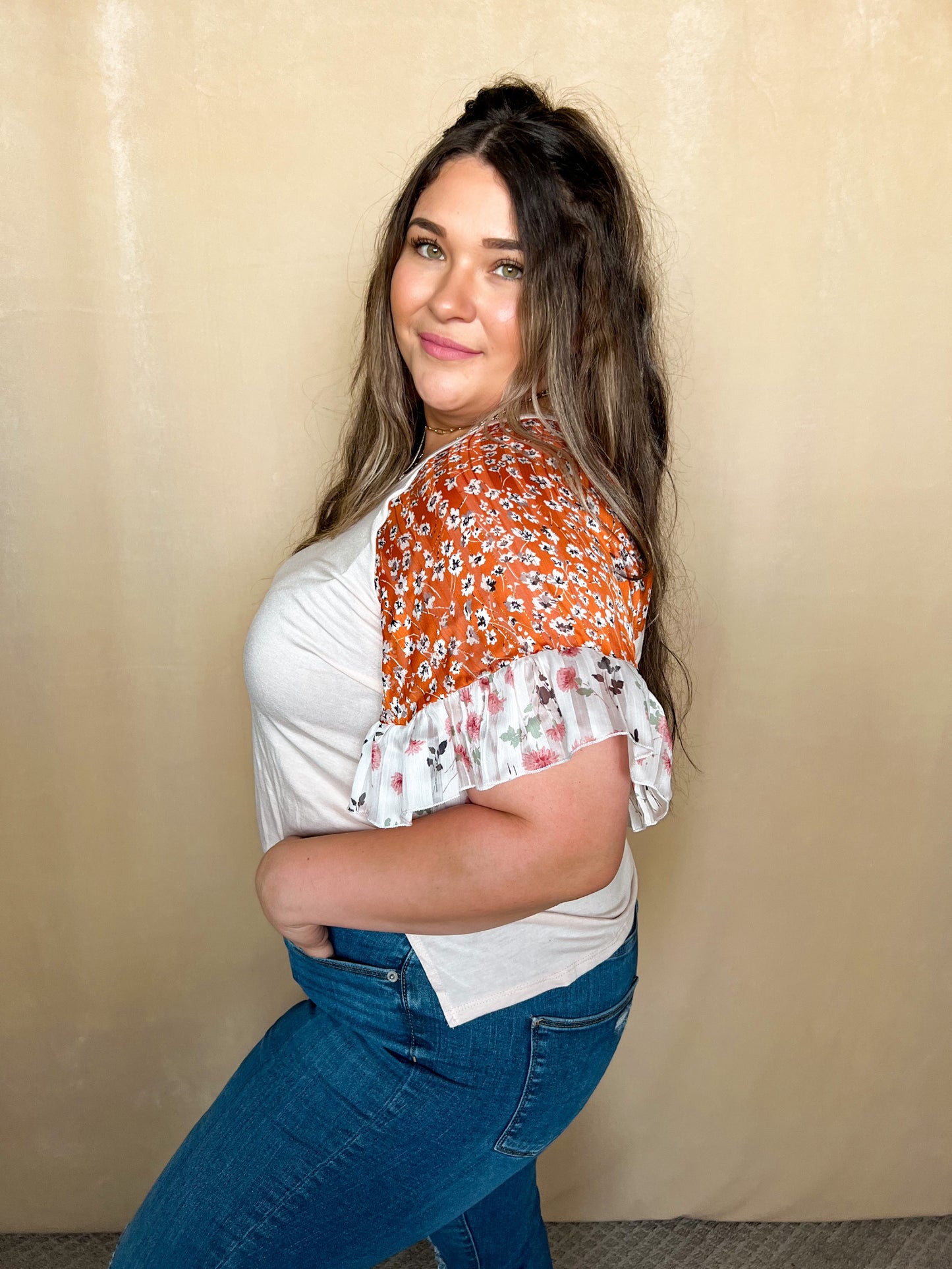 Floral Sleeve Breezy Top