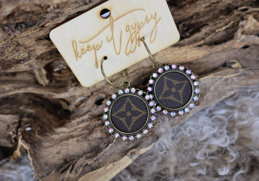 LV Brass Crystal Bezel Drop Earrings