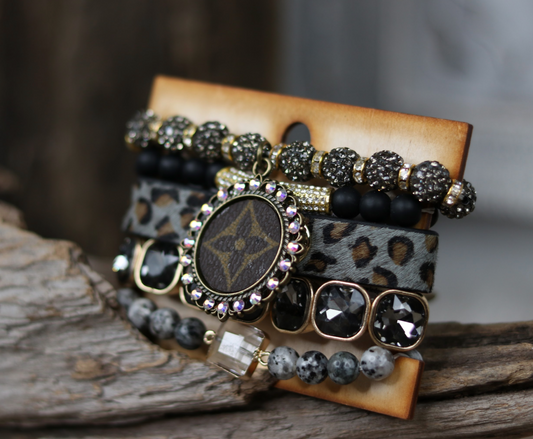 LV Gray Leopard Bracelet Stack