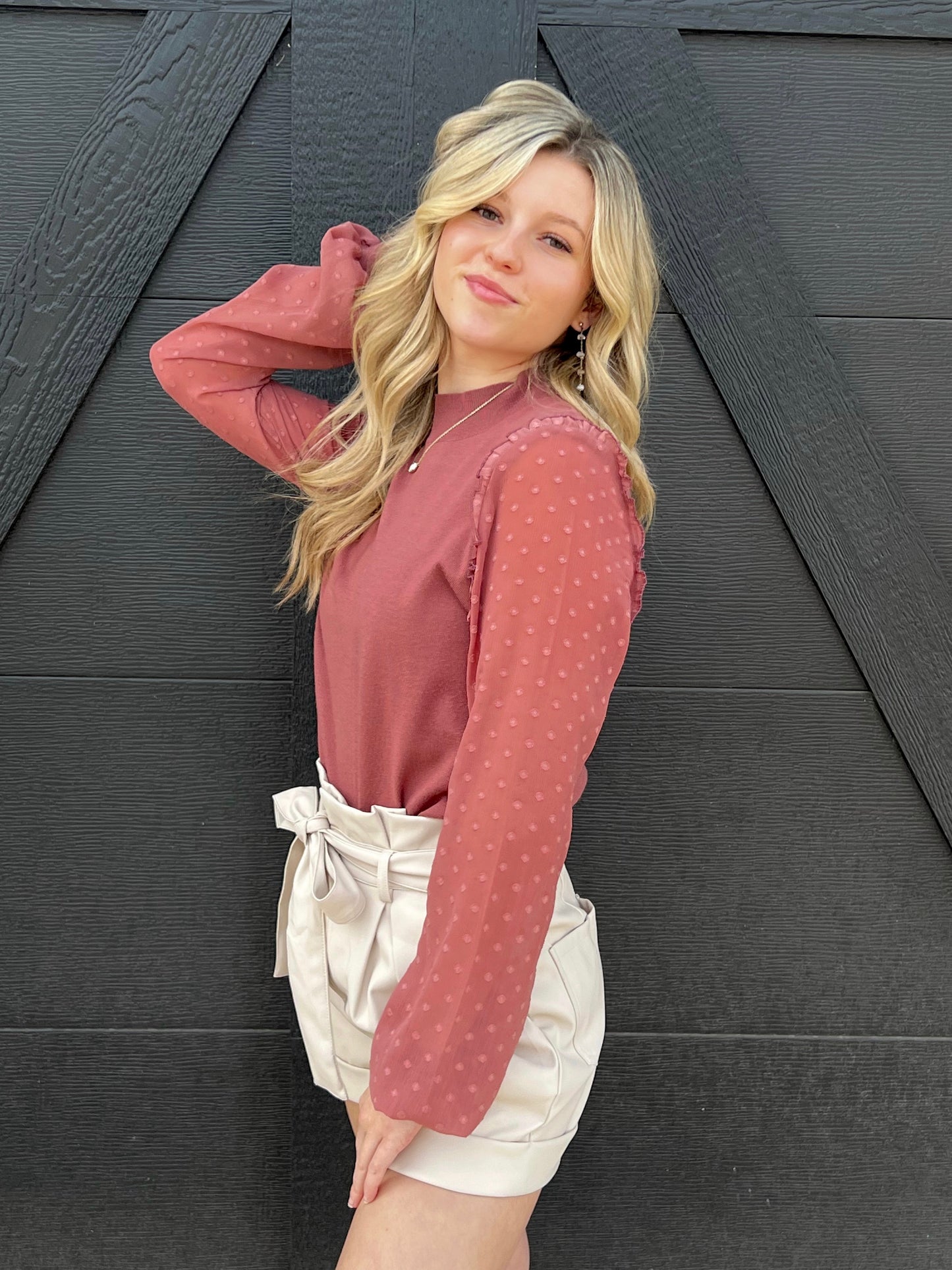 Mauve Swiss Dot Sleeve Top