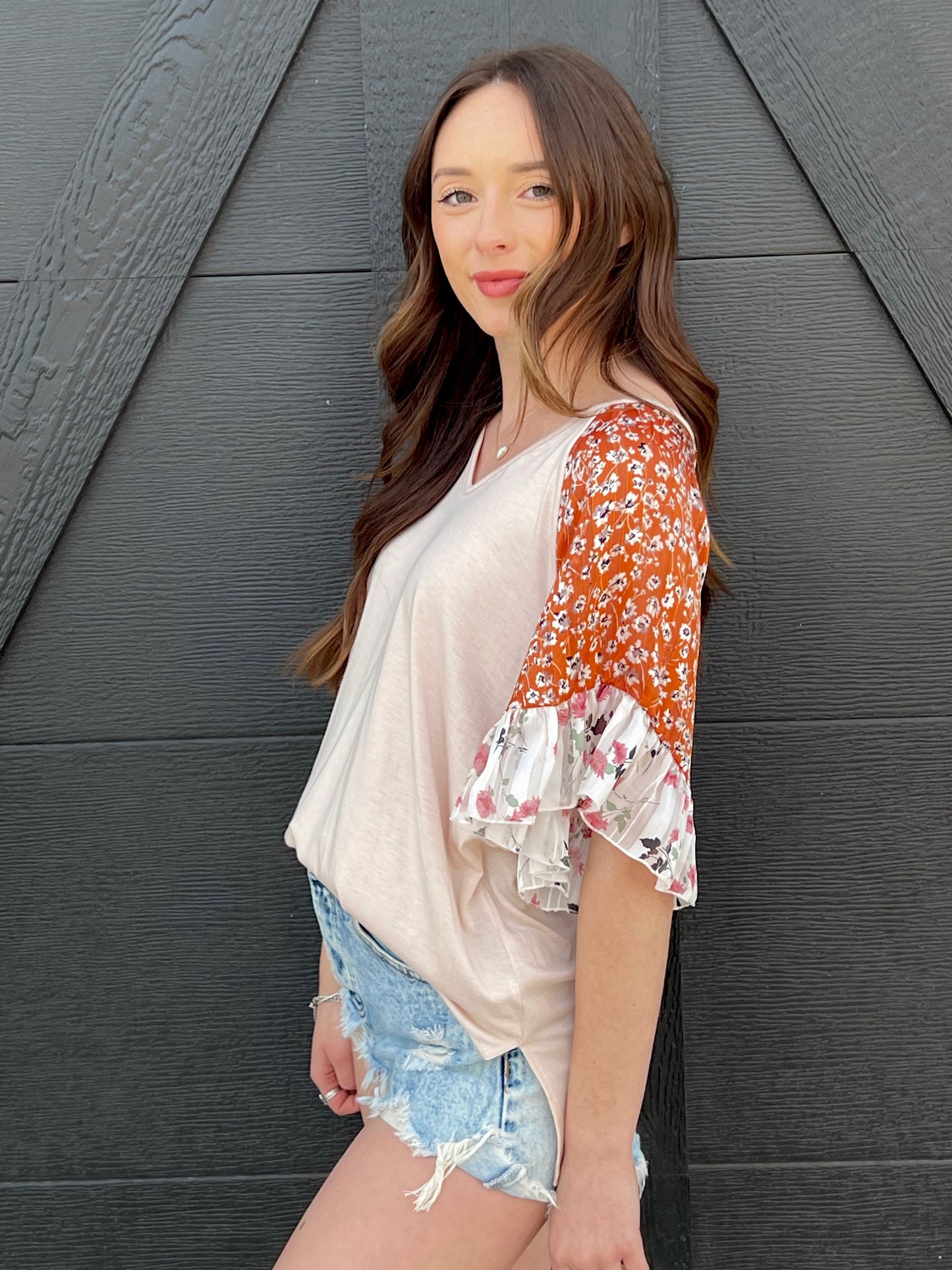 Floral Sleeve Breezy Top